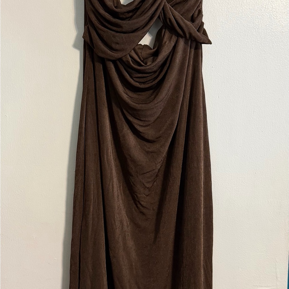 Draped Brown Maxi Dress